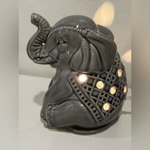 Ceramic Elephant Gray Accent Night Light Trunk Up for Good Luck ~6.5”